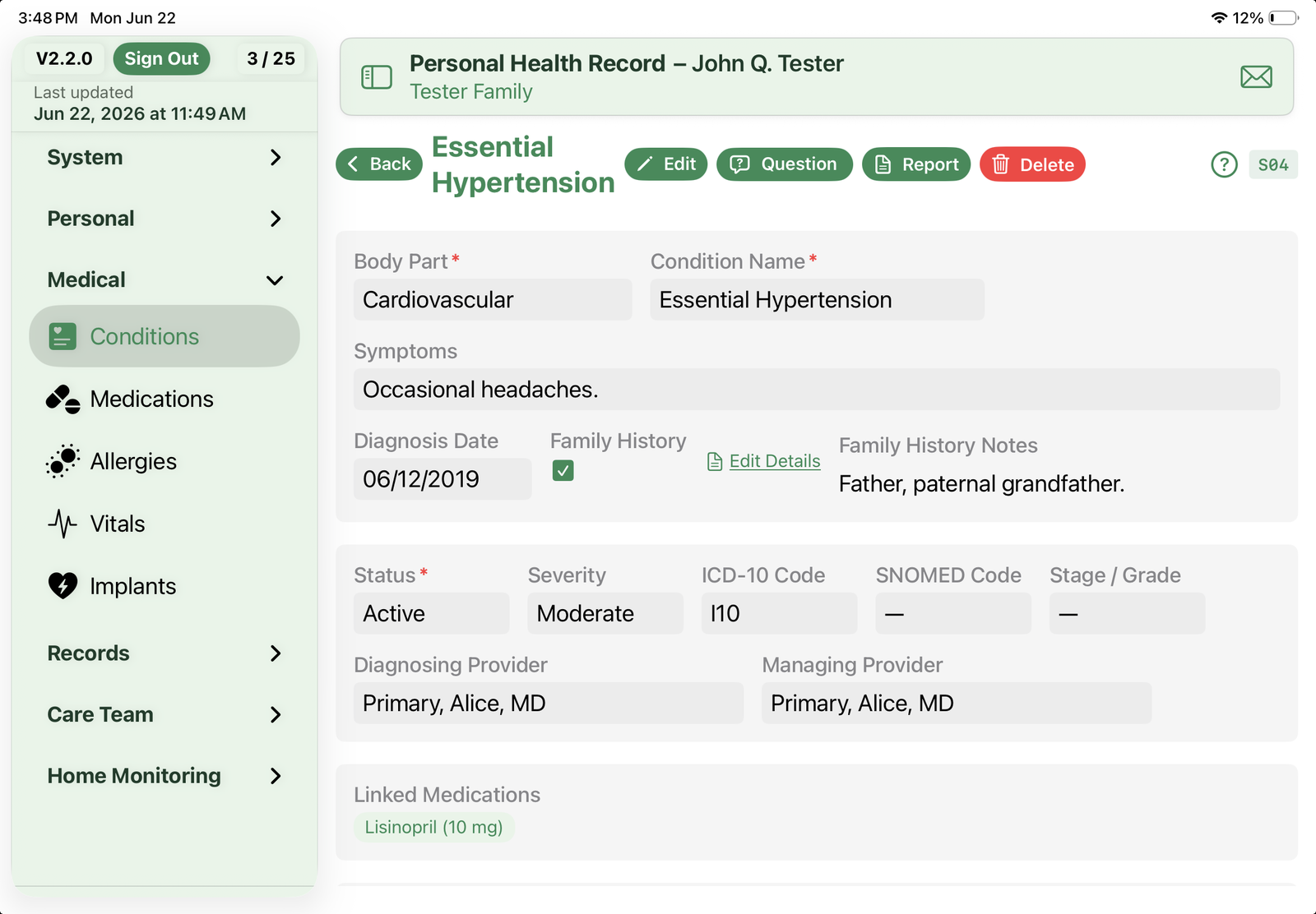 Condition – Essential Hypertension