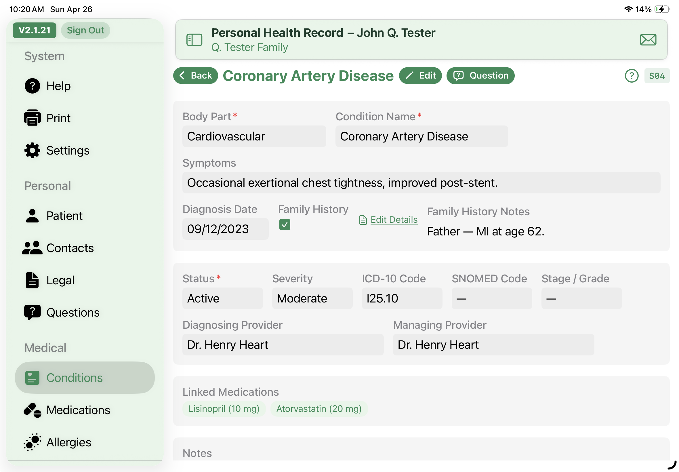 Condition detail screen