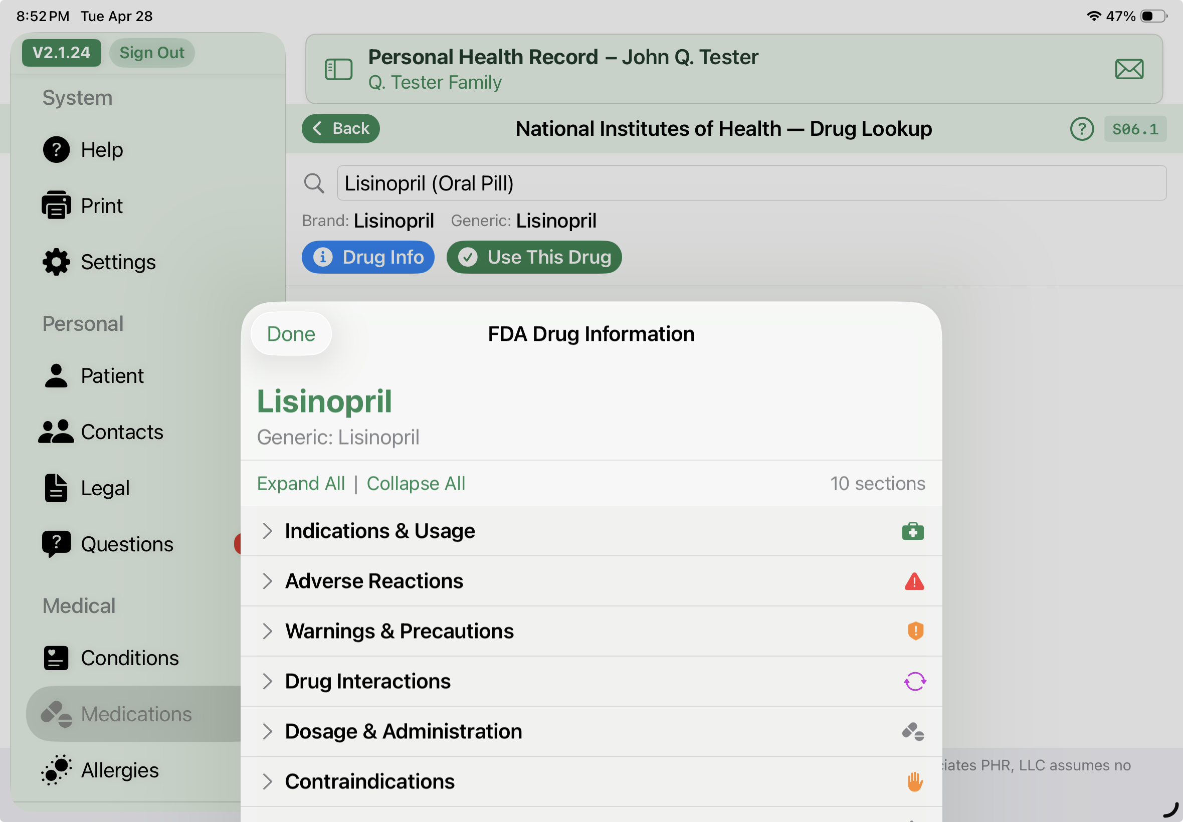FDA Drug Information sheet — sections like Indications, Adverse Reactions, Warnings