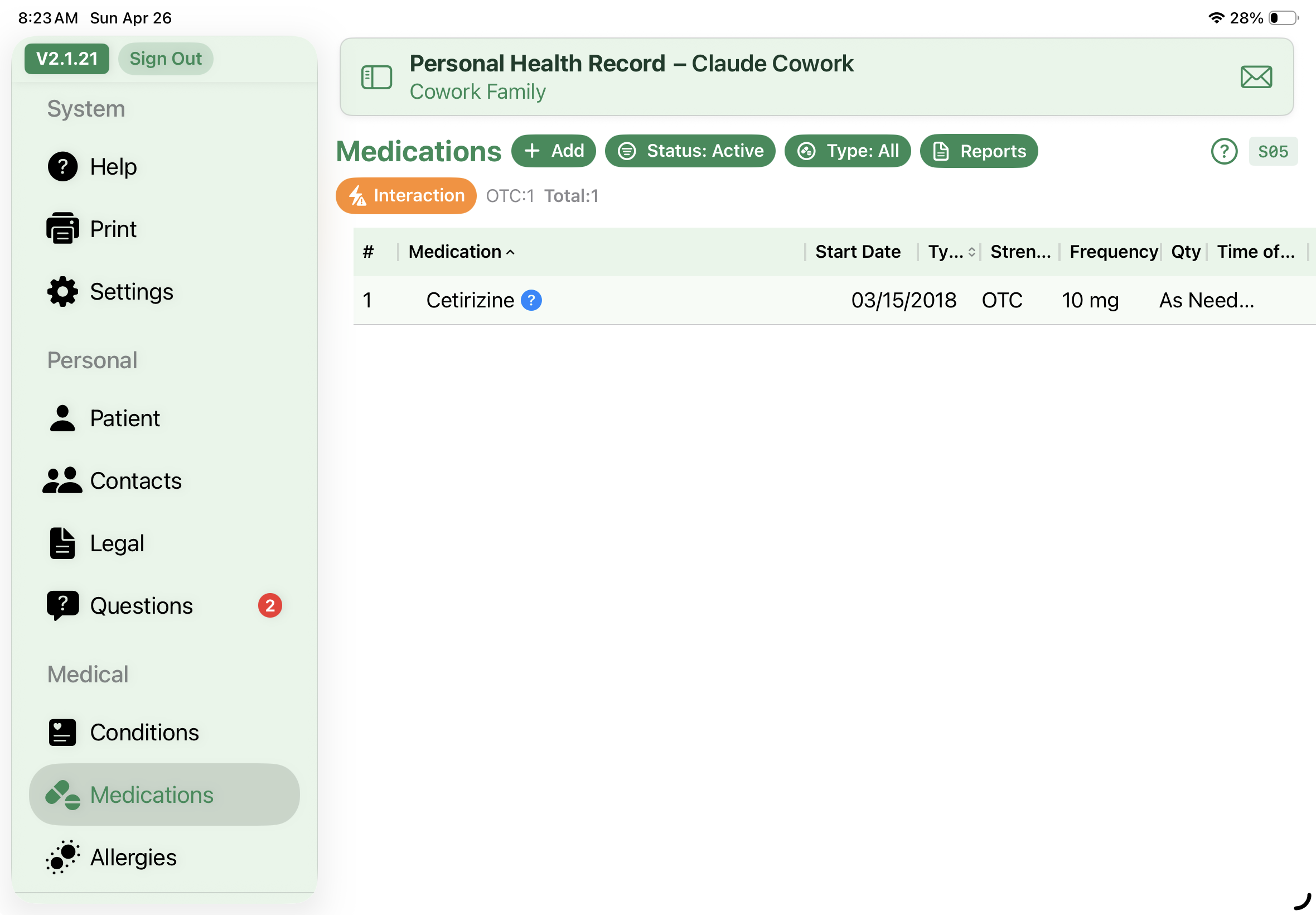 Medications screen
