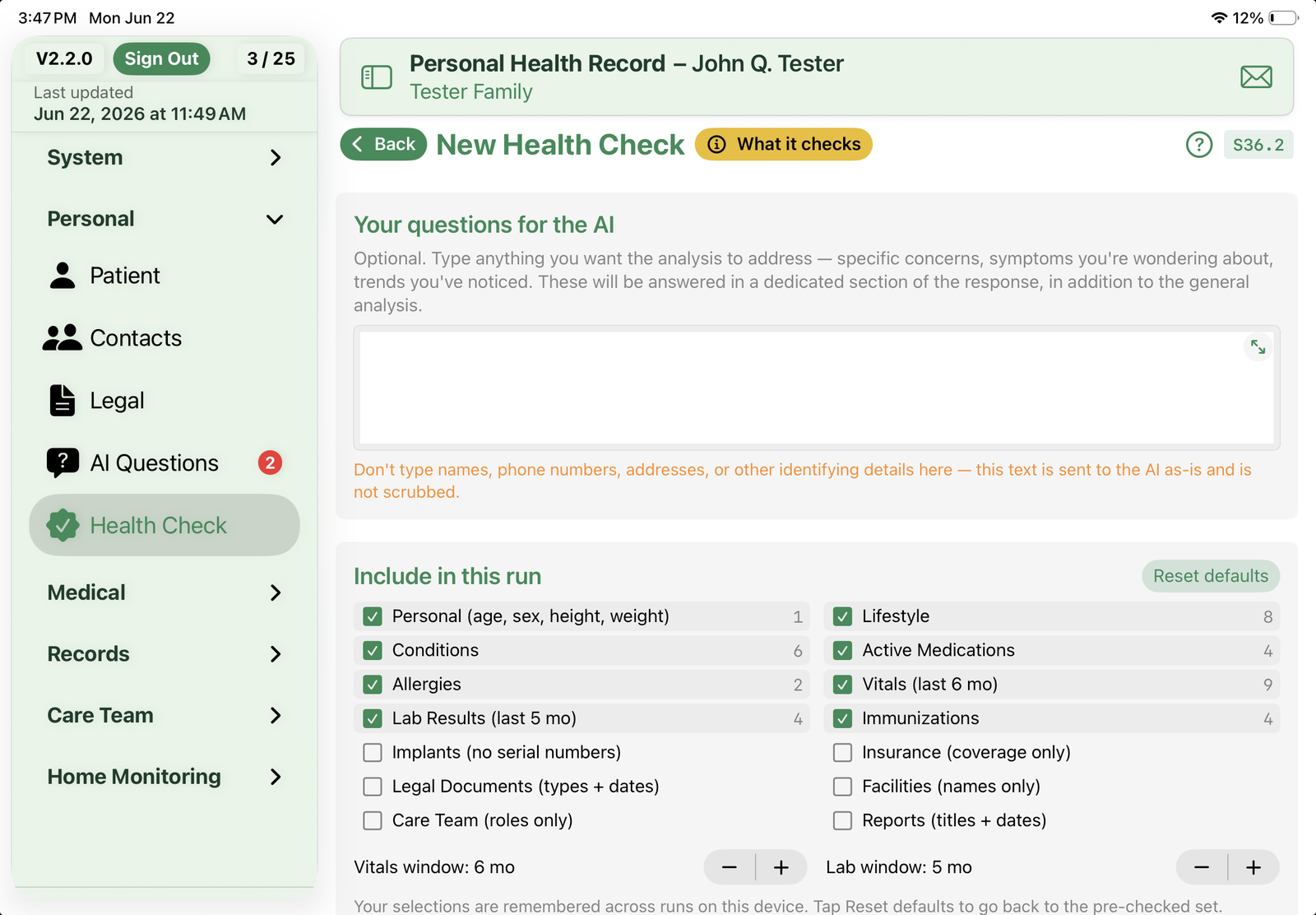 New Health Check