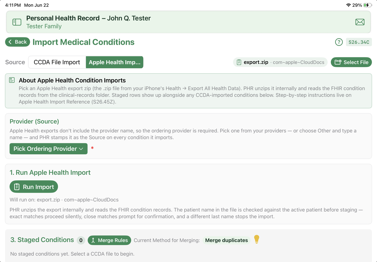 Import Medical Conditions