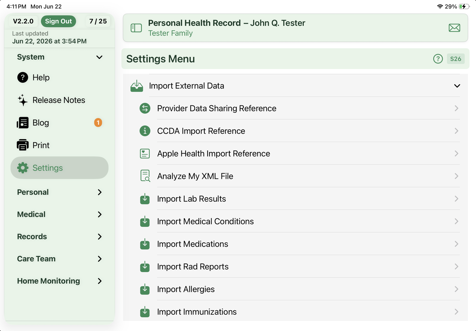 Settings Menu