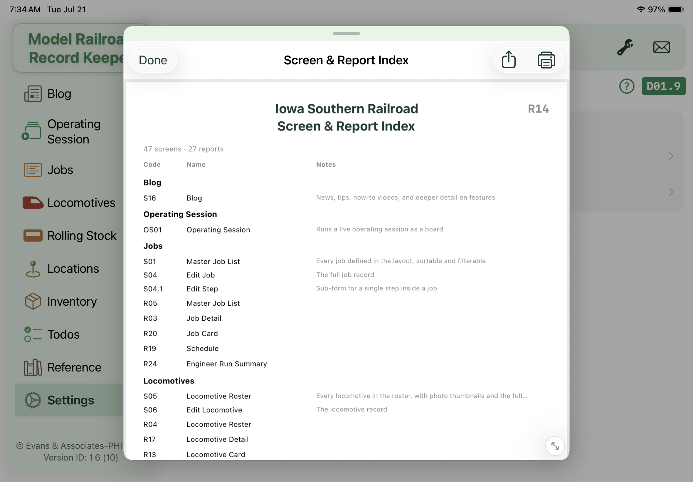 Screen and Report List