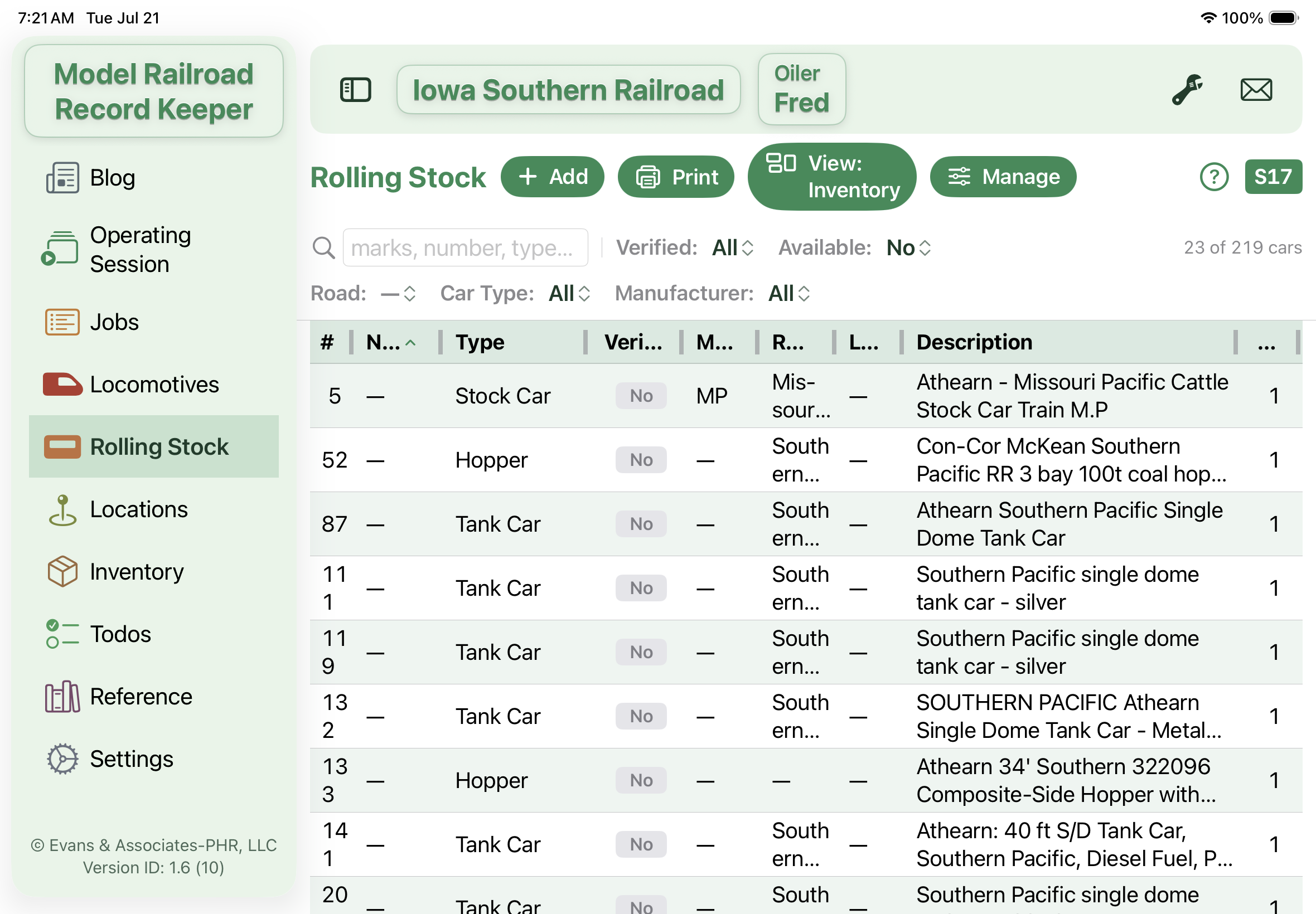 Rolling Stock Inventory