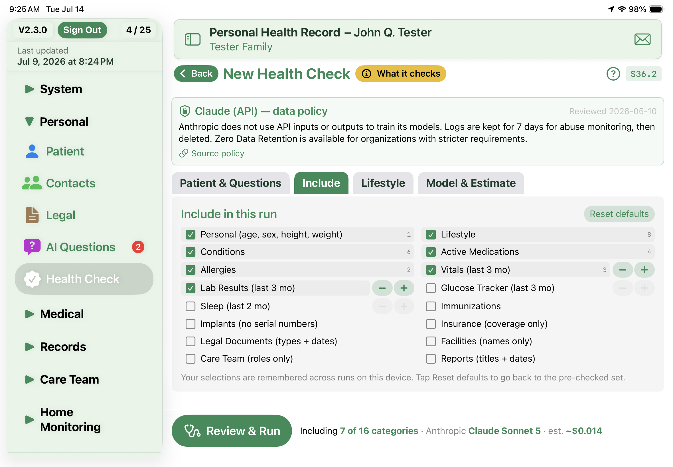 New Health Check